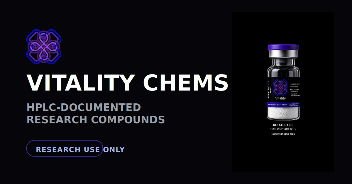 Vitality Chems HPLC-documented research compounds social share card